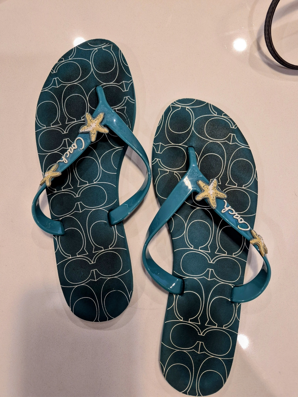 Coach Teal Starfish Flip Flop Sandals
